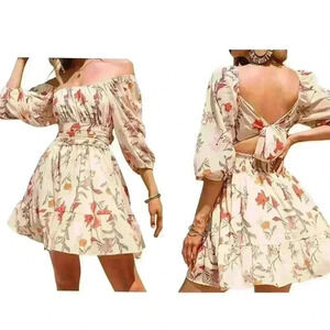 Exlura Tan Orange Floral Mini Dress